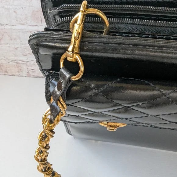 Black Quilted Leather Bag with Gold Chain - Picture 6 of 12